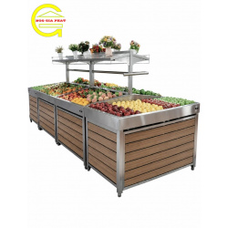 KỆ TRƯNG BÀY RAU CỦ QUẢ KHUNG INOX KẾT HỢP KỆ TREO 
